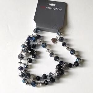 Liz Claiborne NEW Aurora Borealis Gray & Black Bead Long Adjustable Necklace